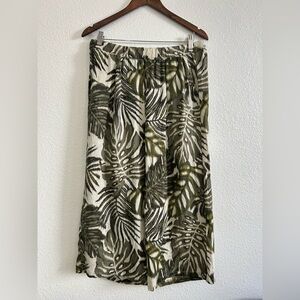 ELIE TAHARI Size L Linen Cropped Wide Leg Pants PULL ON TROPICAL LEAVES PRINT